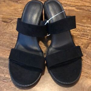 Amazon Essential Slip on PU Suede 2 strap Sandals Black